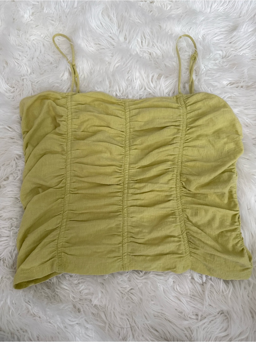 Free People Ruched Spaghetti Strap Tank in Olive Green